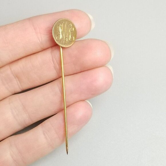 Vintage J.W.L Monogram Stick Pin, Round Gold Tone Unisex Brooch Initials Letters - Picture 2 of 9